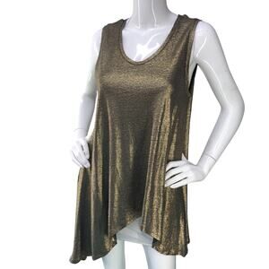 Eileen Fisher Womens Size S Tank Top Asymmetrical Hem Scoop Neck Sleeveless Gold